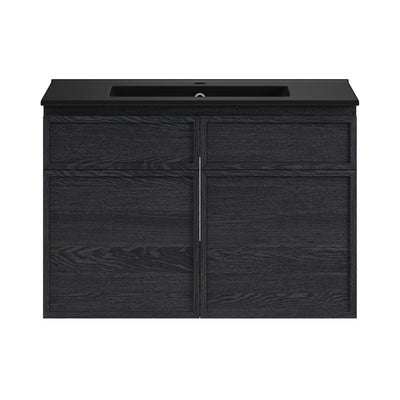 St. Tropez 30" Wall-Mounted Bathroom Vanity in Black Oak with Black Sink Top