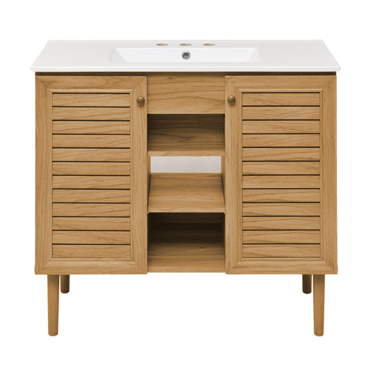 Bron 36" Freestanding Bathroom Vanity in Golden Oak with 3-Hole Widespread Sink Top