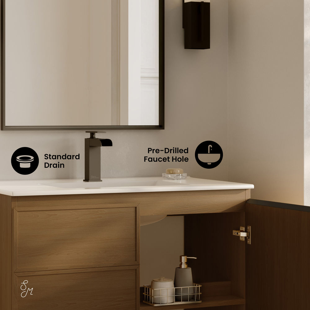 St. Tropez 36" Freestanding Bathroom Vanity in Brown Oak with Sink Top