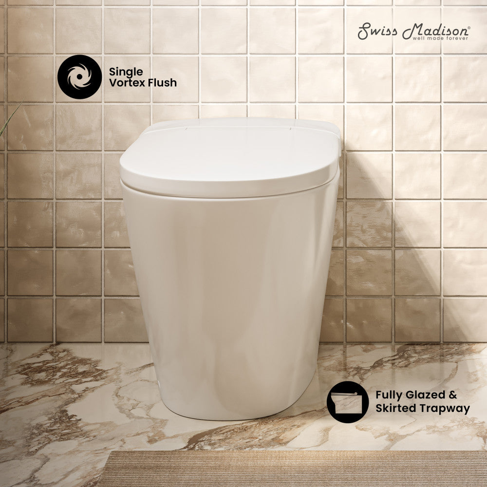 Hugo H Power Flush Tankless Toilet 7" Back Outlet 1 GPF Non-Electric Toilet with Integrated Tank in Glossy White