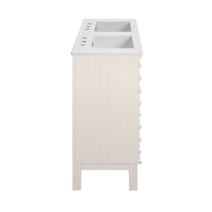 Cascade 48" Freestanding Bathroom Vanity in White Oak with 3-Hole Centerset Double Basin Sink Top