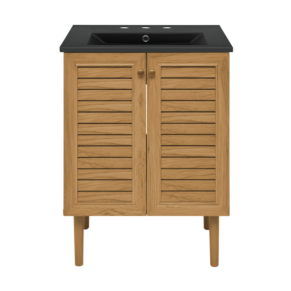 Bron 24" Freestanding Bathroom Vanity in Golden Oak with Black 3-Hole Centerset Sink Top