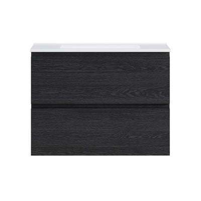 Liberte 30" Wall-Mounted Bathroom Vanity in Black Oak with Sink Top