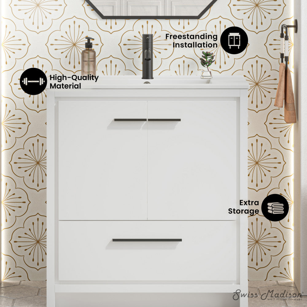 Virage 30" Freestanding Bathroom Vanity in White with Sink Top
