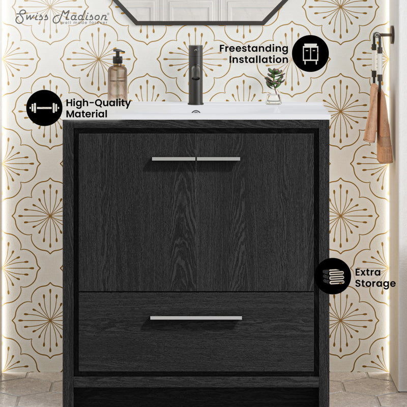 Virage 30" Freestanding Bathroom Vanity in Black Oak with Sink Top