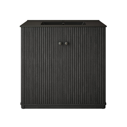 Lafayette 36" Freestanding Bathroom Vanity in Black Oak with Matte Black Sink Top