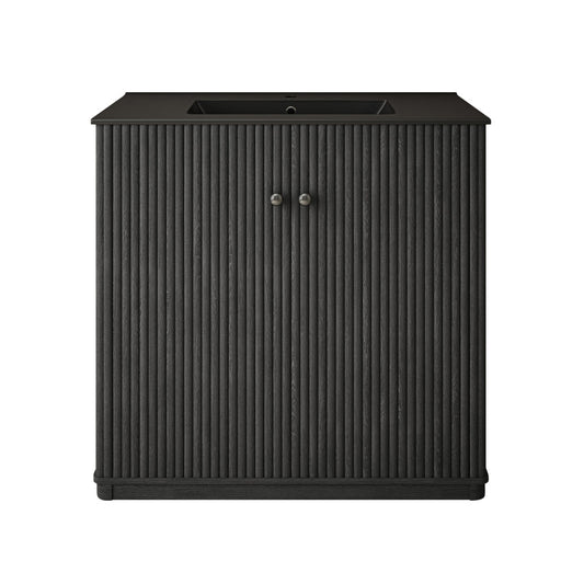 Lafayette 36" Freestanding Bathroom Vanity in Black Oak with Matte Black Sink Top