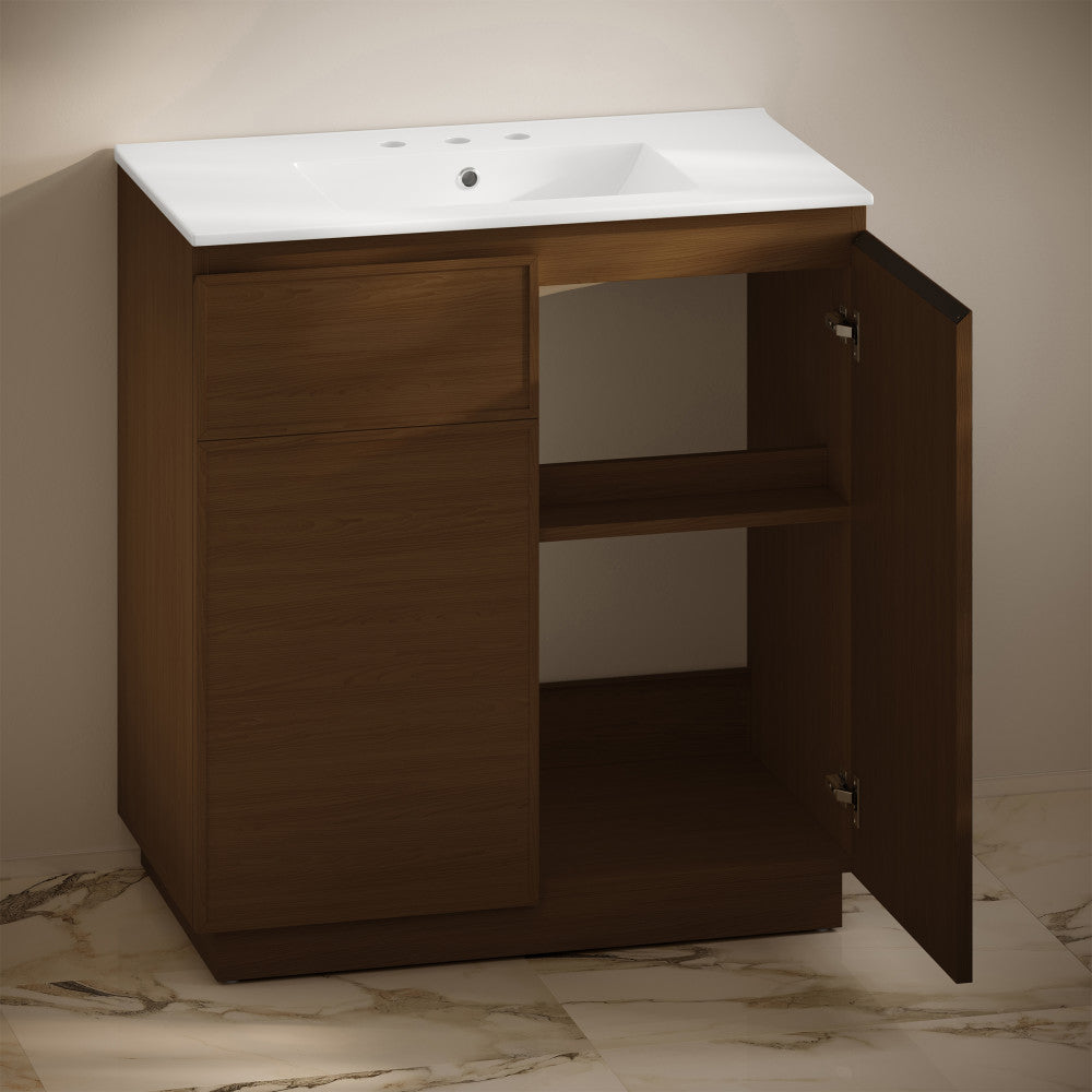 St. Tropez 36" Freestanding Bathroom Vanity in Brown Oak with 3-Hole Widespread Sink Top