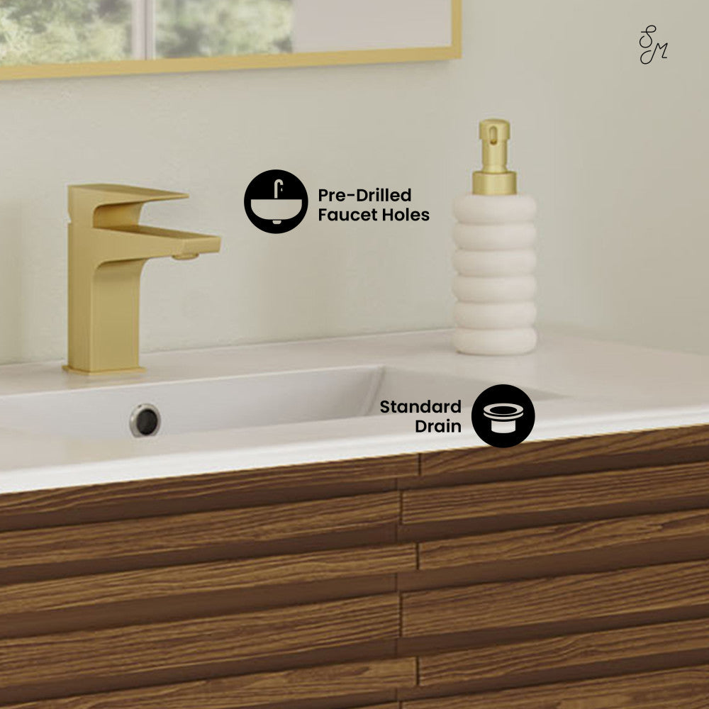 Cascade 30" Freestanding Bathroom Vanity in Brown Oak with Sink Top