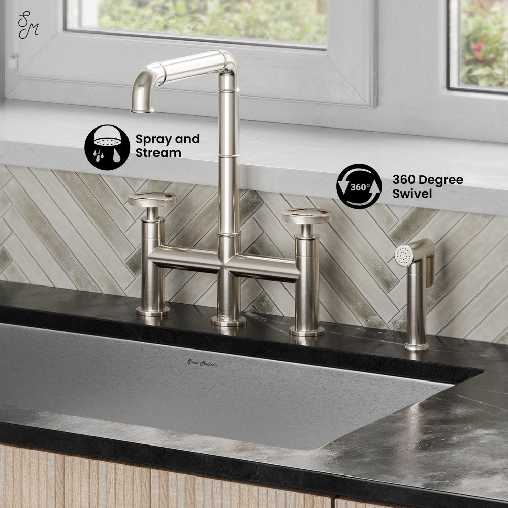 Avallon Pro Widespread Kitchen Faucet with Side Sprayer in Brushed Nickel