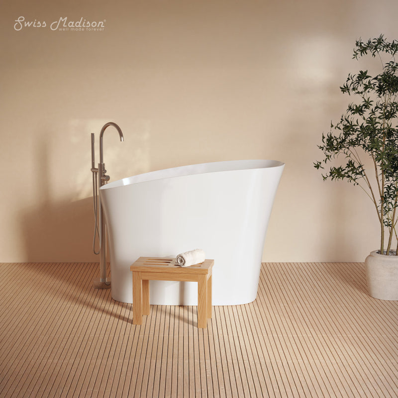 Cascade II 48" Single Slipper Japanese Soaking Freestanding Bathtub in Matte White, Stool Included