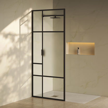 Leiden 34 x 76 Framed Fixed 3/8 in. (10mm) Frosted Tempered Glass Shower Door with Matte Black Frame