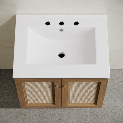 Classe 24" Wall-Mounted Bathroom Vanity in Brown Oak with Widespread Faucet Holes Vanity Top