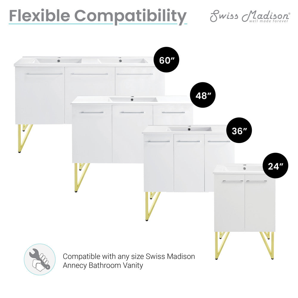 Vanity legs in brushed gold, compatible with Annecy bathroom vanities, sleek modern design.