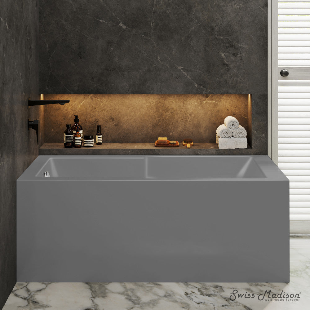 Voltaire 60 x 32 Left Drain Soaking Alcove Corner Apron Bathtub in Matte Gray