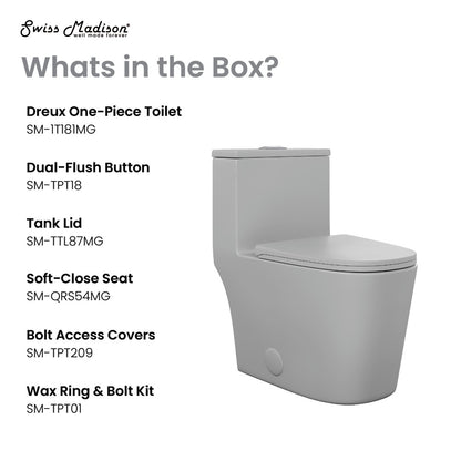 Dreux One Piece Elongated Dual Flush Toilet in Matte Gray 0.95/1.26 GPF