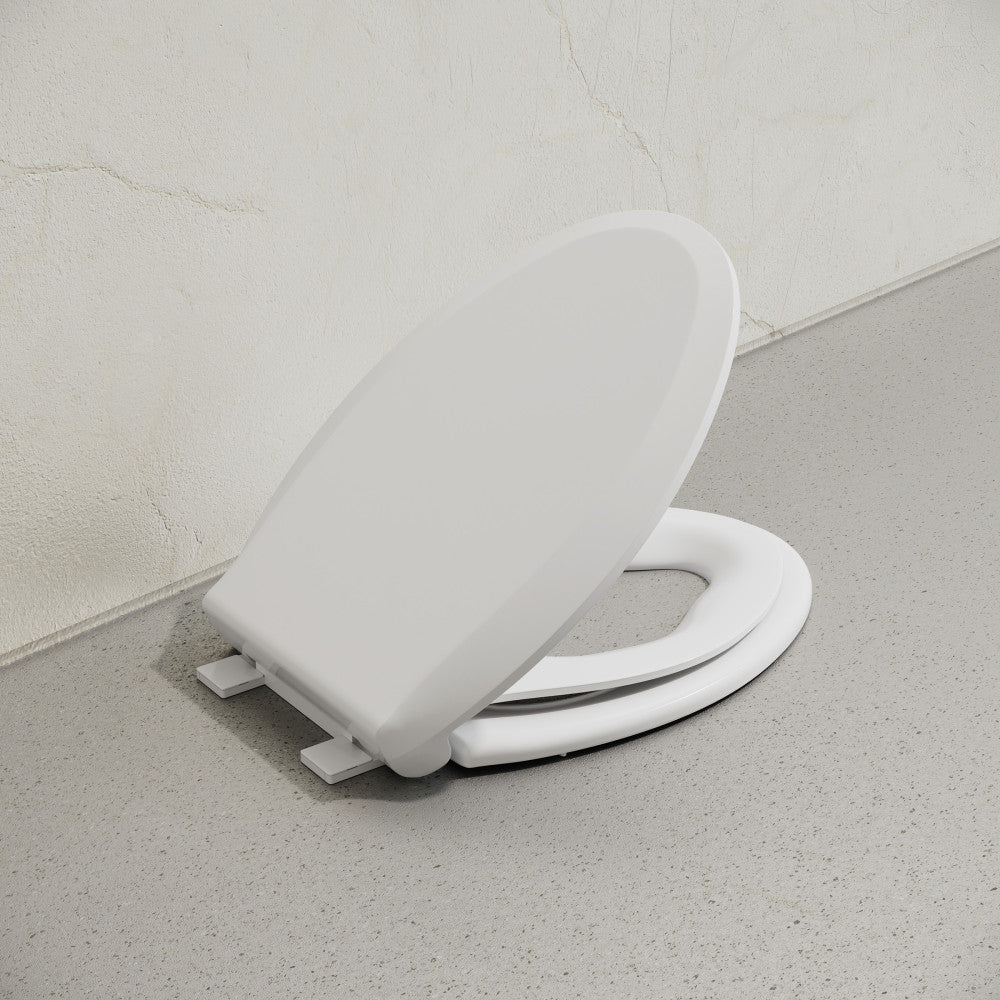 Elongated Toilet Seat with Toddler Seat Built In, Family Toilet Seat in Glossy White