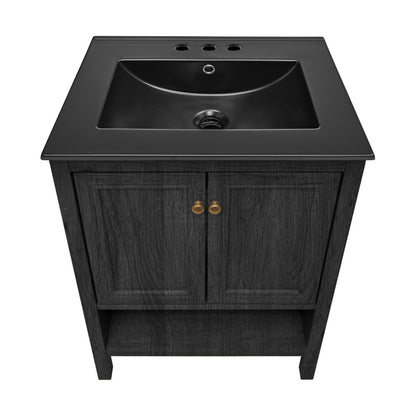 Chateau 24" Freestanding Bathroom Vanity in Black Oak with Black 3-Hole Centerset Sink Top