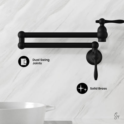 Plaisir Retractable Wall Mount Pot Filler Faucet in Matte Black