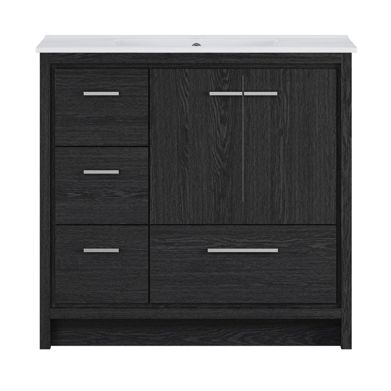 Virage 36" Freestanding Bathroom Vanity in Black Oak with Sink Top