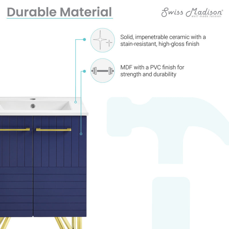 Annecy 24" Freestanding Bathroom Vanity in Granger Blue with Sink Top