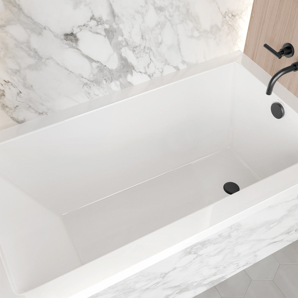 Alcove soaking bathtub 54 x 30 inch, right drain, glossy white.