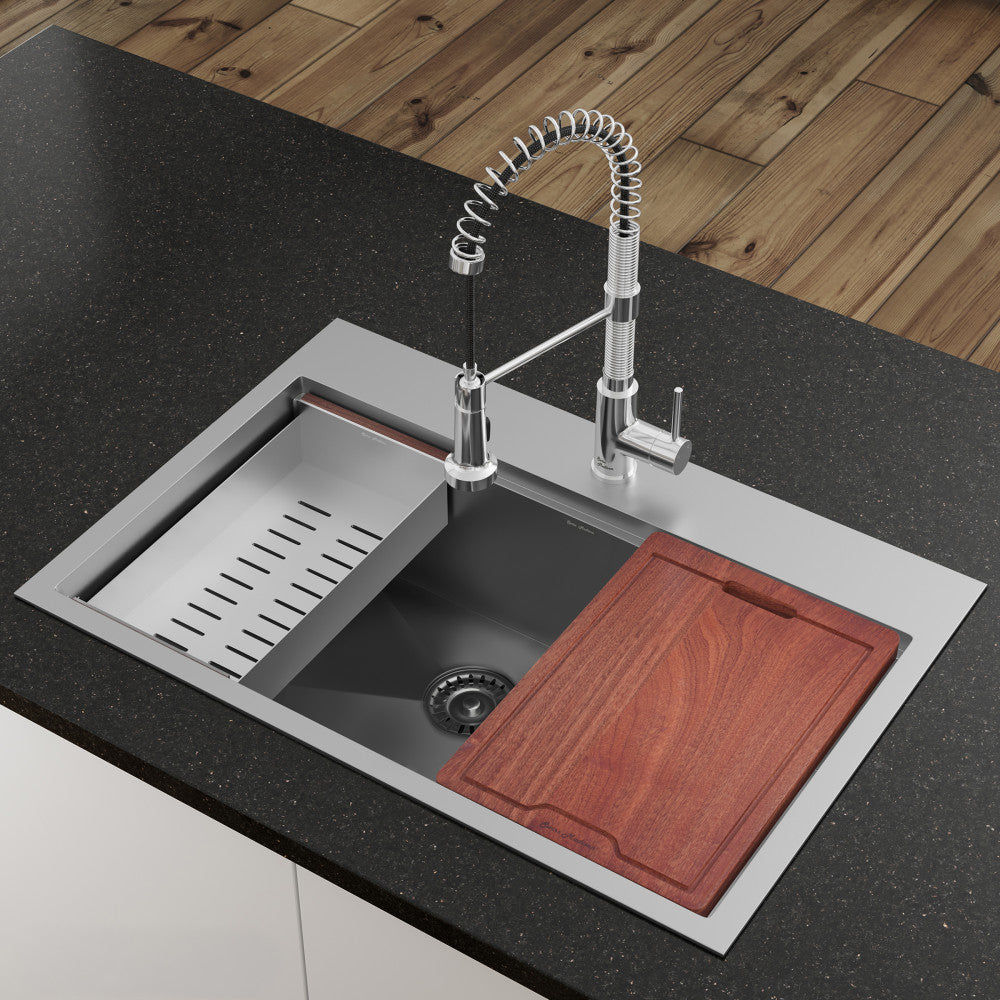 Ravi Single Basin 33 x 22 Topmount Kitchen Workstation Sink