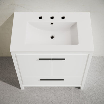 Virage 30" Freestanding Bathroom Vanity in White with 3-Hole Widespread Sink Top