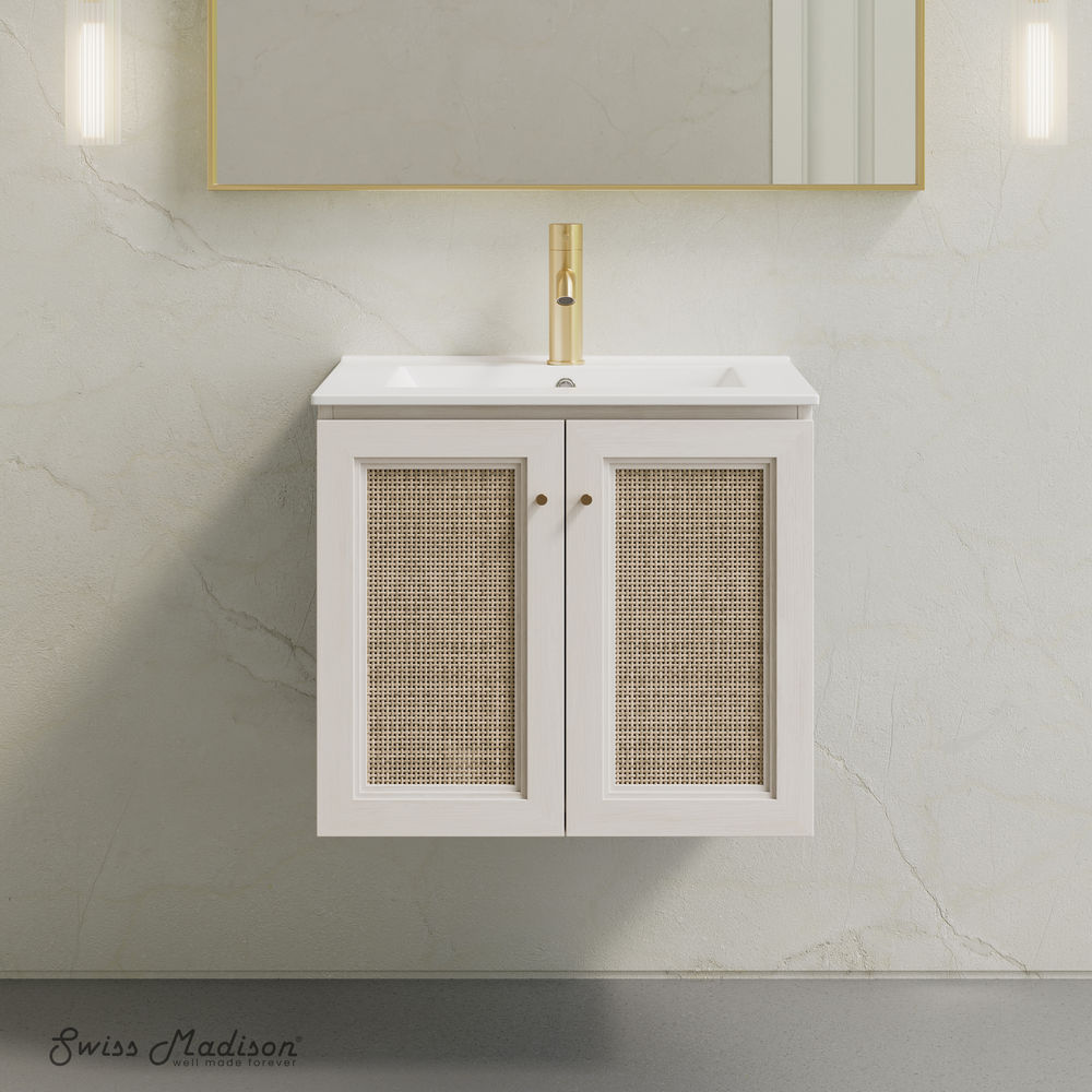 Classe 24" Wall-Mounted Bathroom Vanity in White Oak with Single Faucet Hole Vanity Top