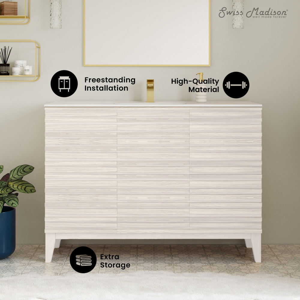 Cascade 48" Freestanding Bathroom Vanity in White Oak with Sink Top