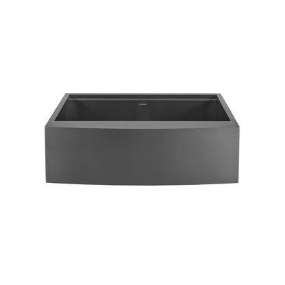 33 x 22-inch black stainless steel farmhouse sink with single basin and apron front.