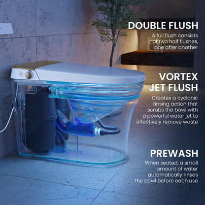 Hugo O Smart Toilet 12" Rough-in ADA Height in Glossy White with Integrated Tank, Auto Open/Close Lid, Foam Shield, UV Sterilization