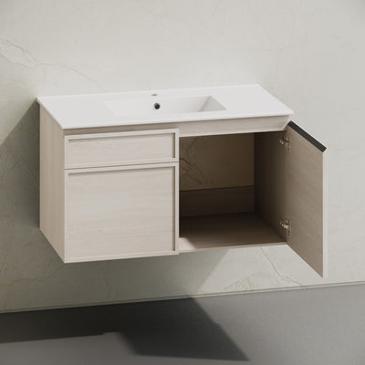 St. Tropez 36" Wall-Mounted Bathroom Vanity in White Oak with Sink Top