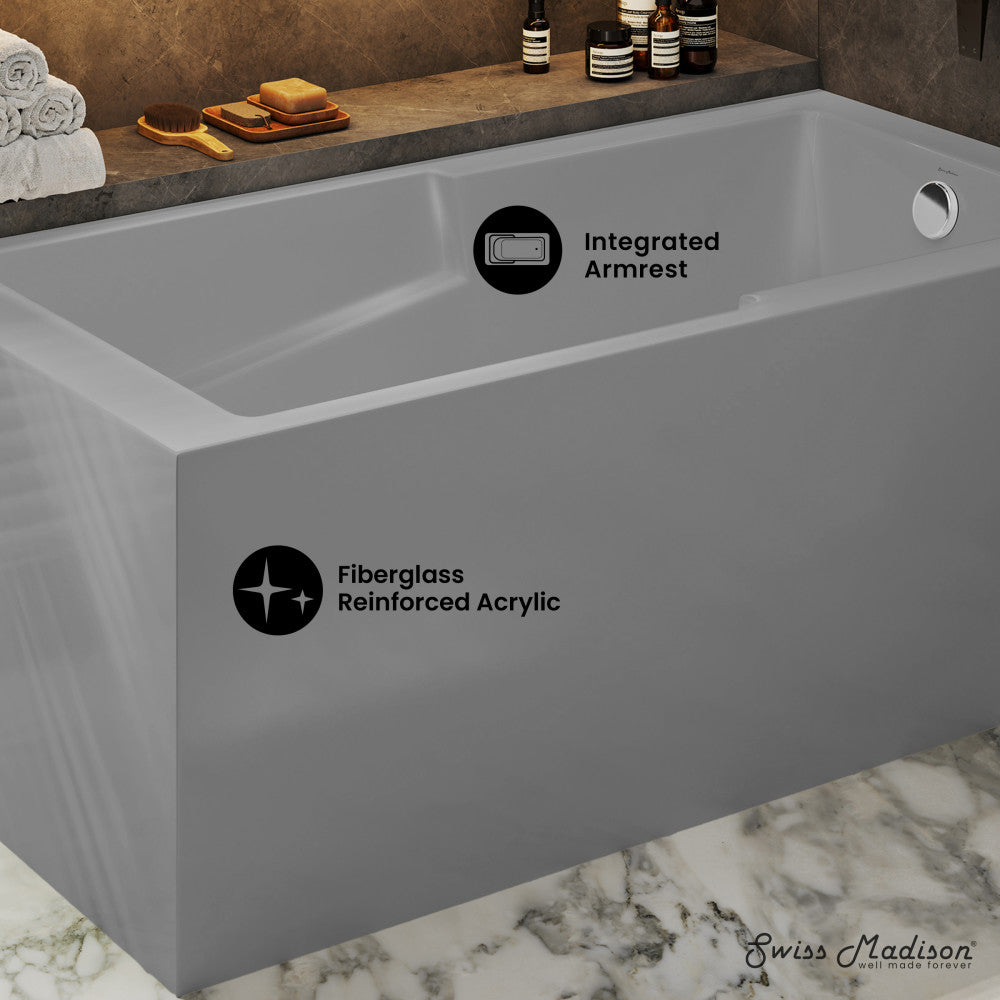 Voltaire 60 x 32 Right Drain Soaking Alcove Corner Apron Bathtub in Glossy Gray