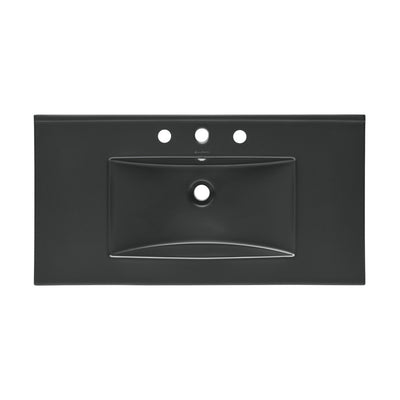 36" Ceramic Vanity Top with Three Faucet Holes in Matte Black