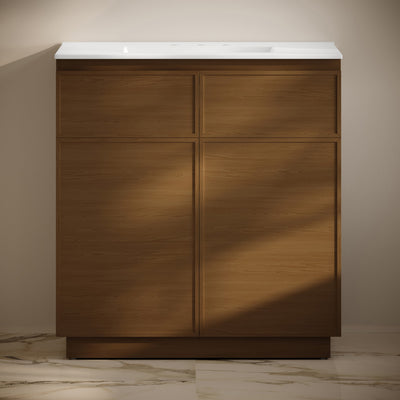 St. Tropez 36" Freestanding Bathroom Vanity in Brown Oak with 3-Hole Widespread Sink Top