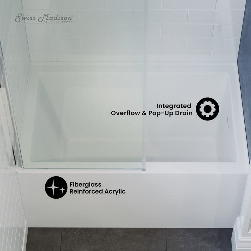 Voltaire 48 x 32 Skirted Right Drain Soaking Apron Bathtub in Glossy White with Integrated Overflow, Drain Included