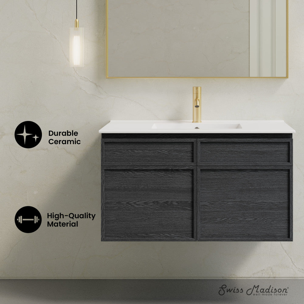 St. Tropez 36" Wall-Mounted Bathroom Vanity in Black Oak with Sink Top