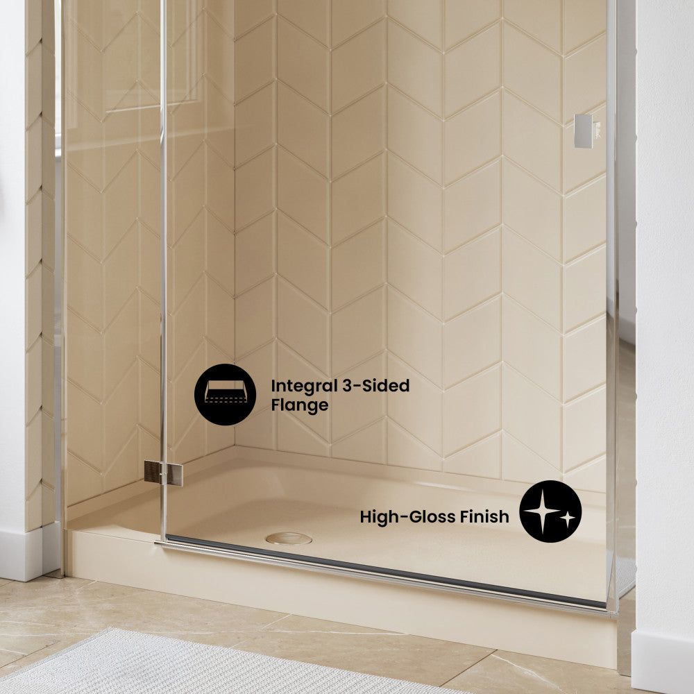 Voltaire 60" x 36" Single-Threshold, Left-Hand Drain, Shower Base in Biscuit