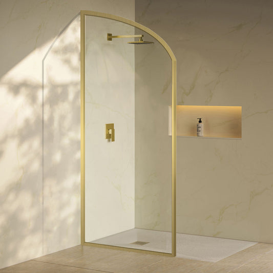 Demi 34 x 76 Framed Fixed 3/8 in. (10mm) Clear Tempered Glass Shower Door with Gold Brushed Frame