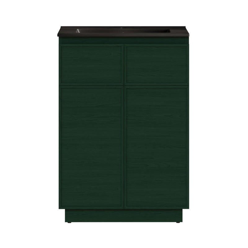 St. Tropez 24" Freestanding Bathroom Vanity in Green Oak with Black Sink Top