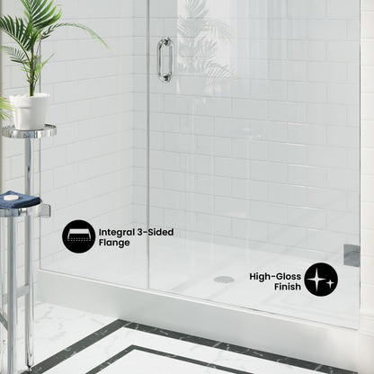 Voltaire 60" x 32" Acrylic White, Single-Threshold, Center Drain, Shower Base