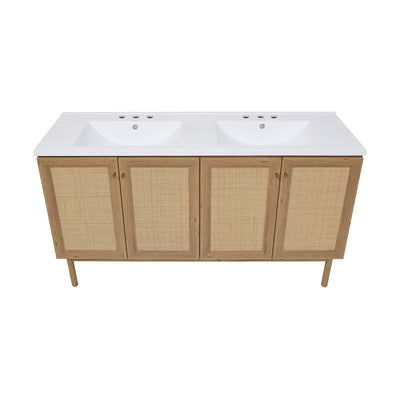 Classe 60" Freestanding Bathroom Vanity in Golden Oak with 3-Hole Widespread Double Basin Sink Top