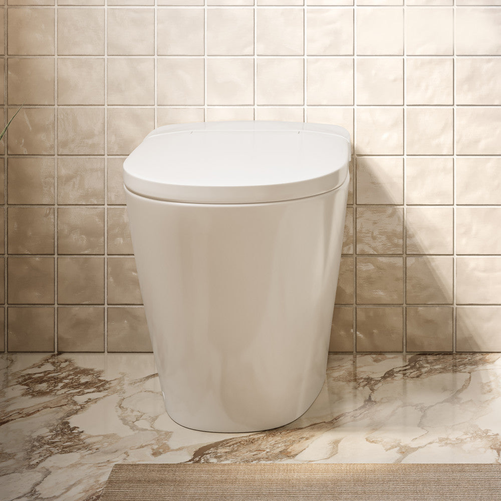 Hugo H Power Flush Tankless Toilet 7" Back Outlet 1 GPF Non-Electric Toilet with Integrated Tank in Glossy White