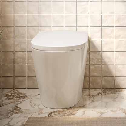 Hugo H Power Flush Tankless Toilet 7" Back Outlet 1 GPF Non-Electric Toilet with Integrated Tank in Glossy White