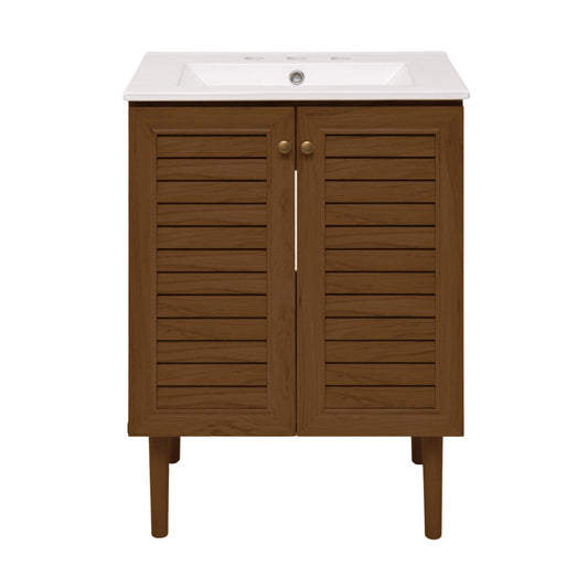 Bron 24" Freestanding Bathroom Vanity in Brown Oak with 3-Hole Widespread Sink Top