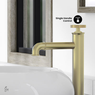 Avallon Single Hole, Single-Handle Wheel, High Arc Bathroom Faucet in Brushed Gold