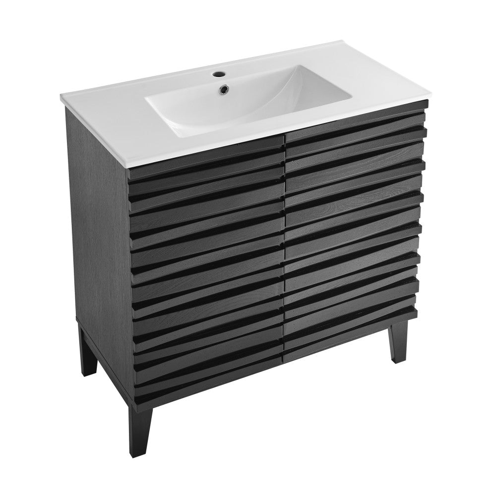 Cascade 30" Freestanding Bathroom Vanity in Black Oak with Sink Top