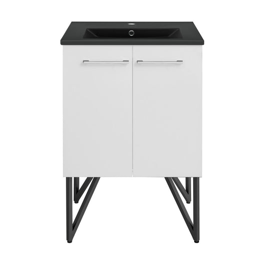 Annecy 24 in. White Bathroom Vanity With Black Ceramic Sink Top