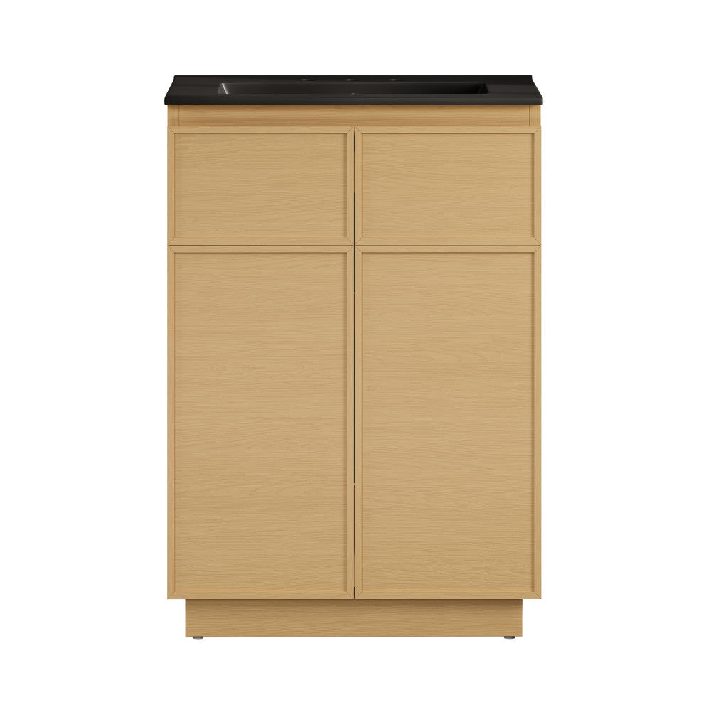 St. Tropez 24" Freestanding Bathroom Vanity in Natural Oak with Black 3-Hole Widespread Sink Top